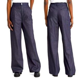 New Frame High Rise Pleated Wide Leg Chino Jeans in Dark Rinse Sz 31